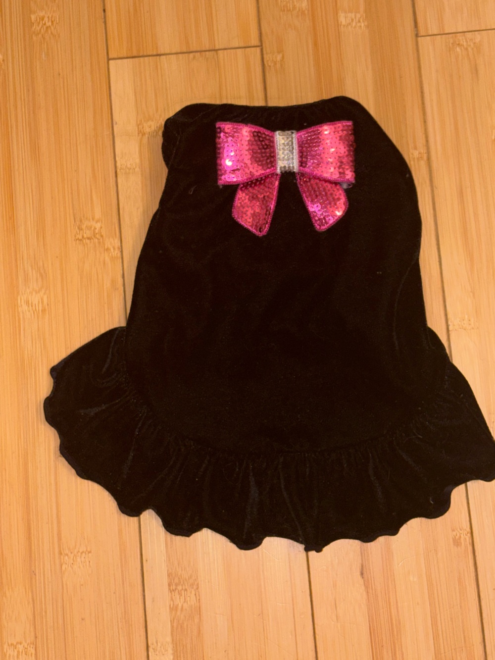 Black Velvet with Quilted Bow Dress, Bow is Pink Sequins!